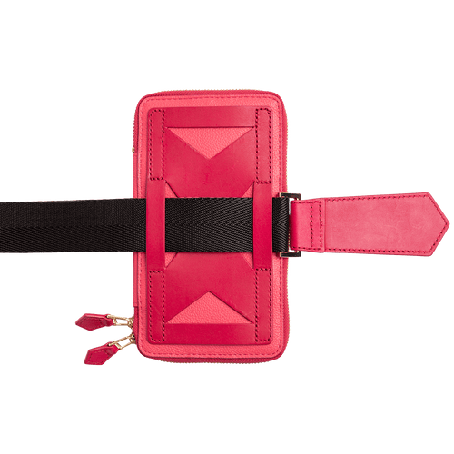 Vertical back view of kristina.d luxury leather JULIAN Belt Bag Convertible Wallet with belt