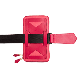 Vertical back view of kristina.d luxury leather JULIAN Belt Bag Convertible Wallet with belt