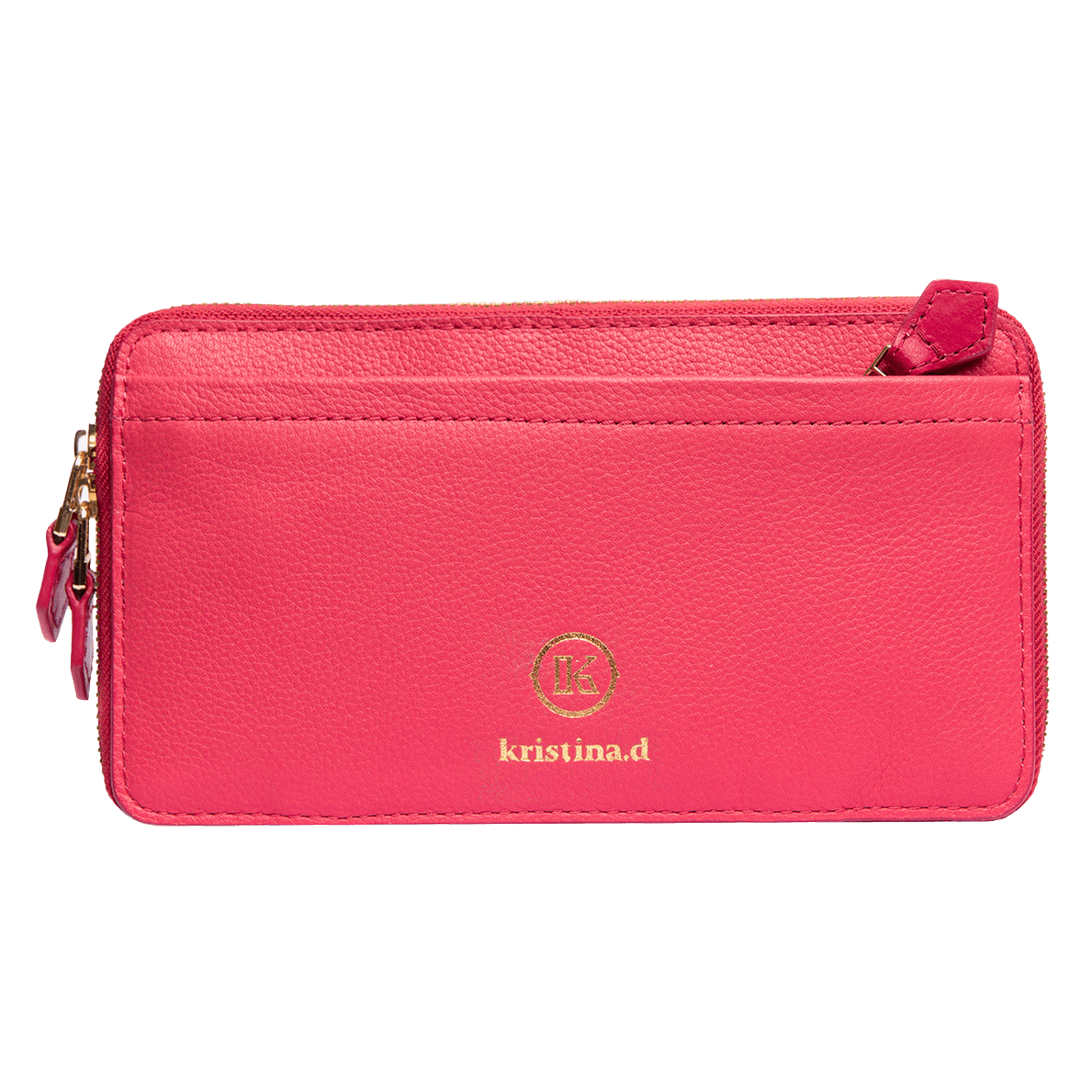 Front view of kristina.d luxury pink leather JULIAN Belt Bag Convertible Wallet