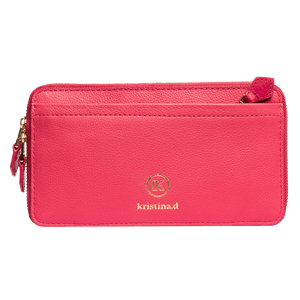 Front view of kristina.d luxury pink leather JULIAN Belt Bag Convertible Wallet