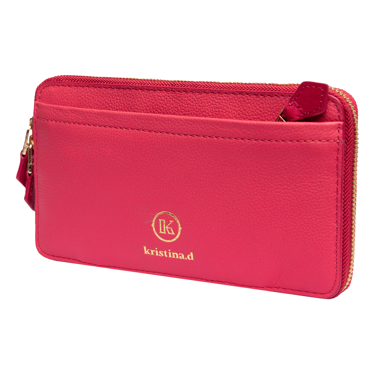 Front angled view of kristina.d luxury pink leather JULIAN Belt Bag Convertible Wallet